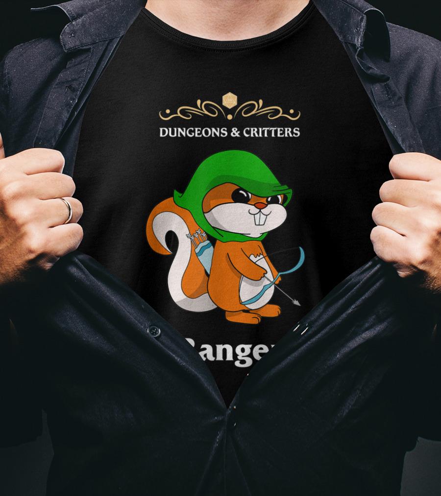 Dungeons And Critters Squirrel Ranger Bow And Arrows T-Shirt