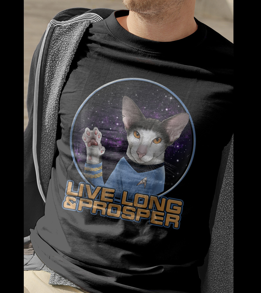 LIVE LONG And PROSPER Spock Cat In Space T-Shirt