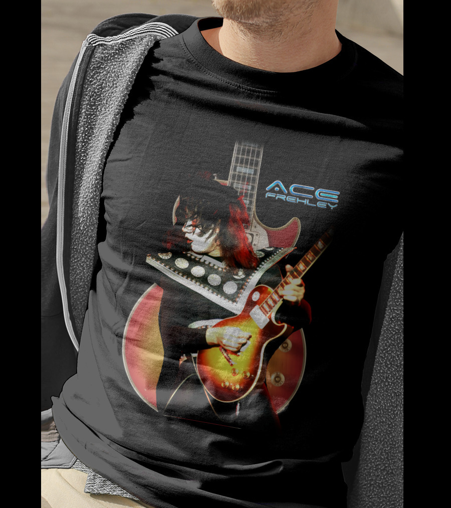 Ace Frehley Les Paul Guitar Live Performance Iconic Rock T-Shirt