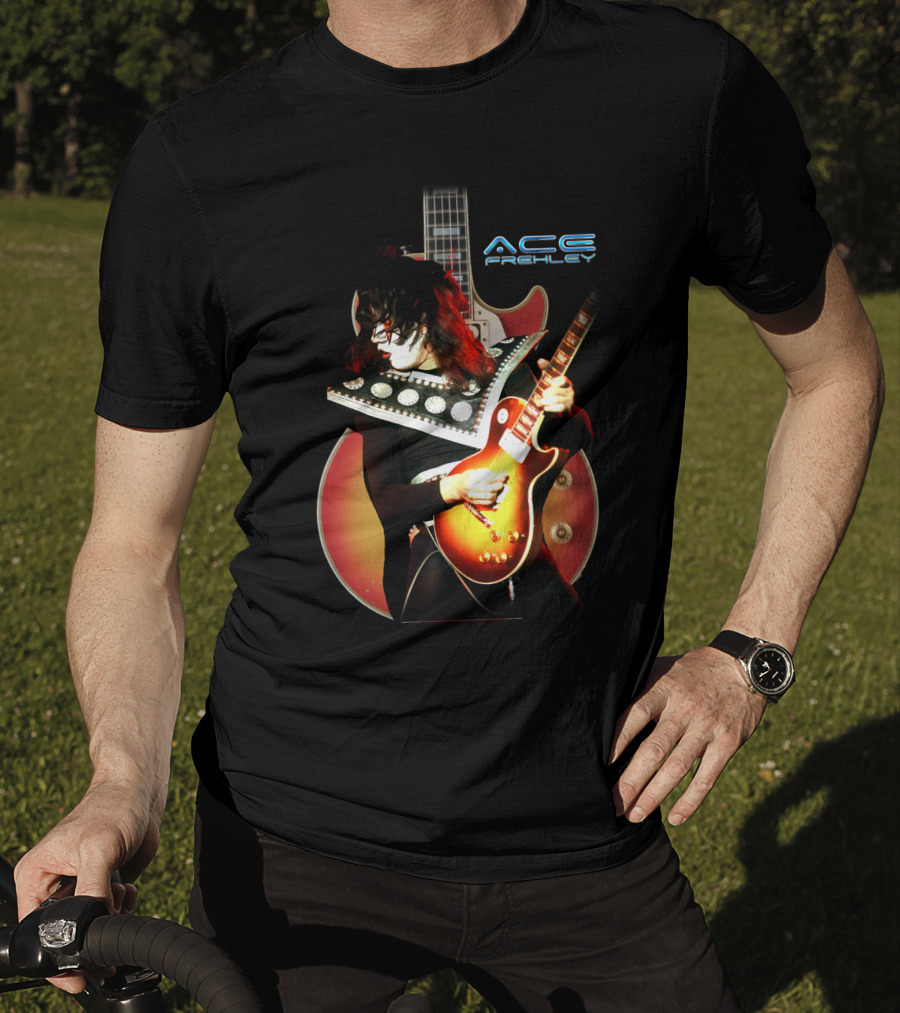 Ace Frehley Les Paul Guitar Live Performance Iconic Rock T-Shirt