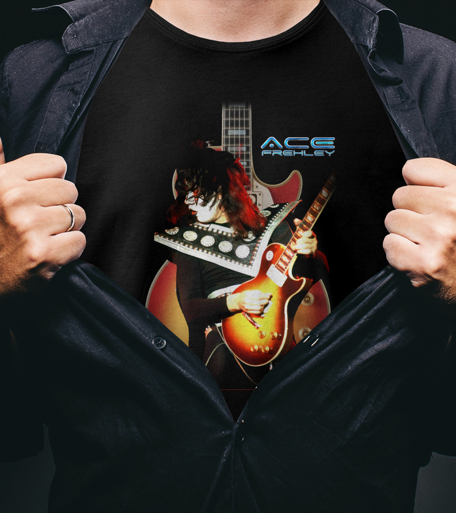 Ace Frehley Les Paul Guitar Live Performance Iconic Rock T-Shirt