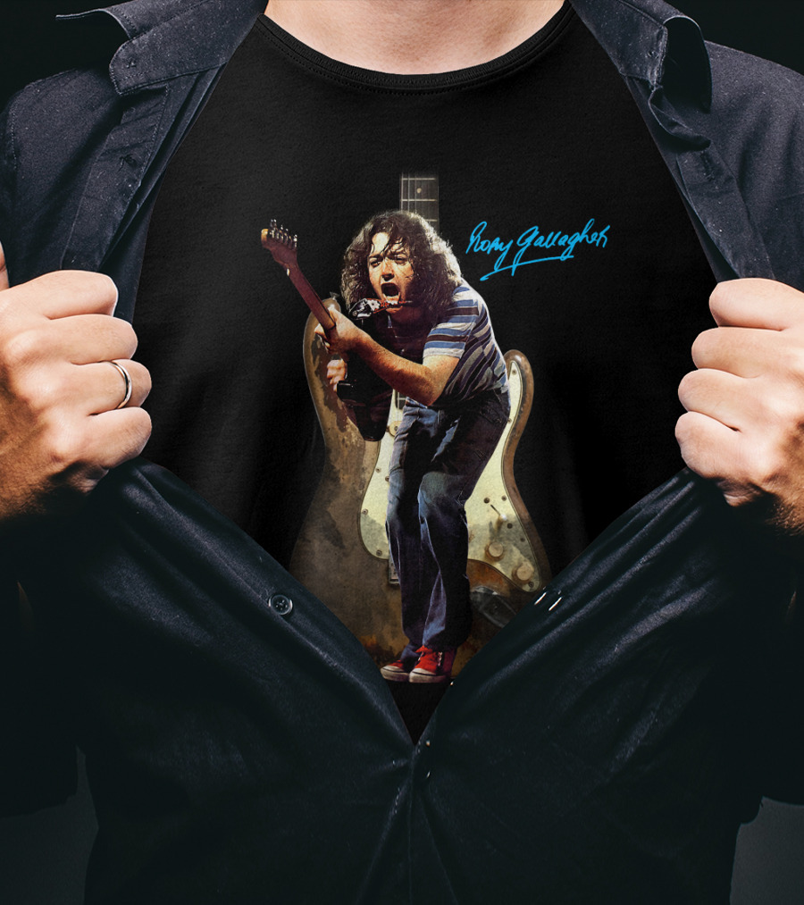 Rory Gallagher Signature Guitar Performance Art On Rogallead T-Shirt