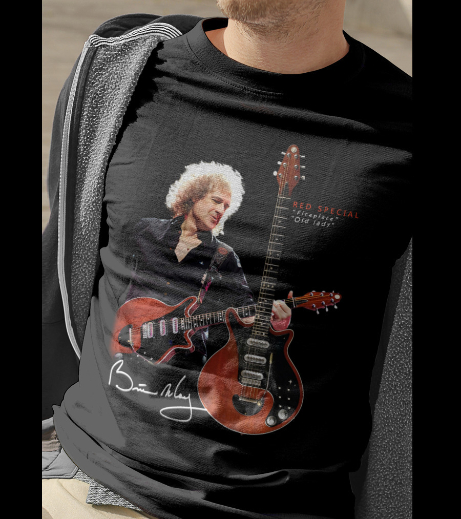 Brian May Red Special Guitar Fireplace Old Lady Signature T-Shirt