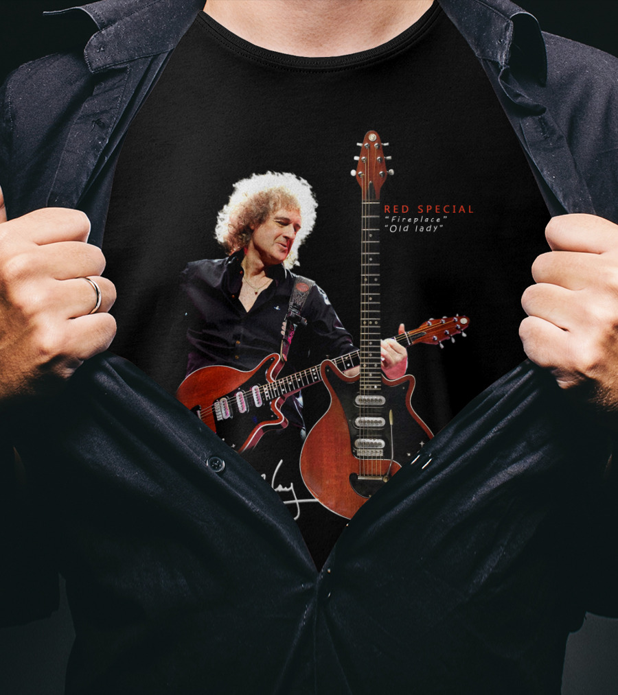 Brian May Red Special Guitar Fireplace Old Lady Signature T-Shirt