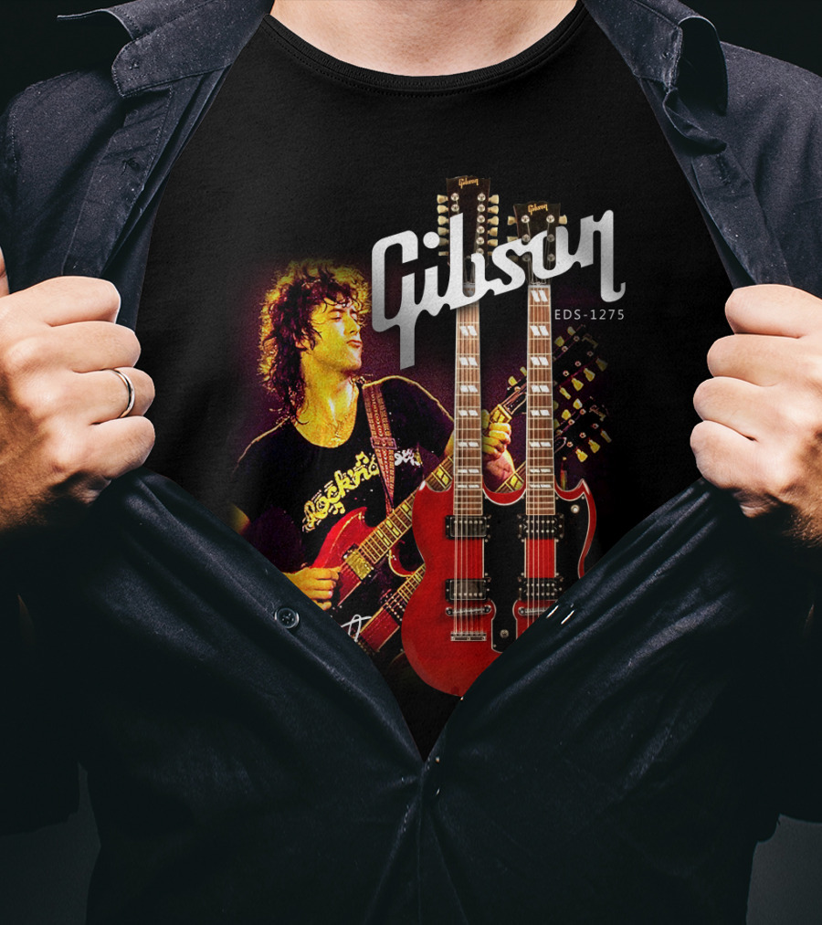 Gibson EDS-1275 Ajimmypage Signature Double Neck Guitar Music Scene T-Shirt