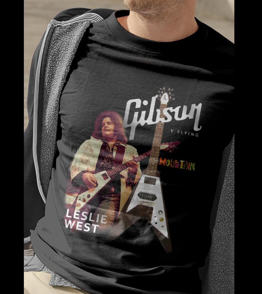 Leslie West Gibson Flying V Mountain Guitarist Music T-Shirt