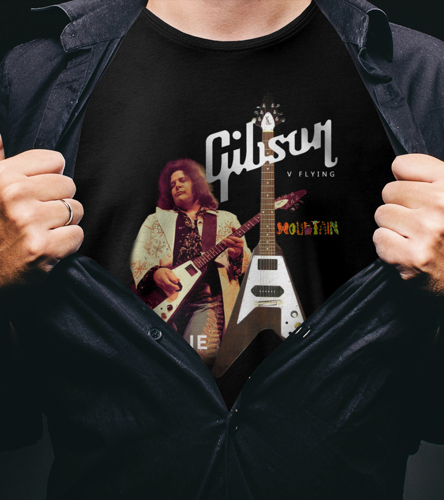Leslie West Gibson Flying V Mountain Guitarist Music T-Shirt