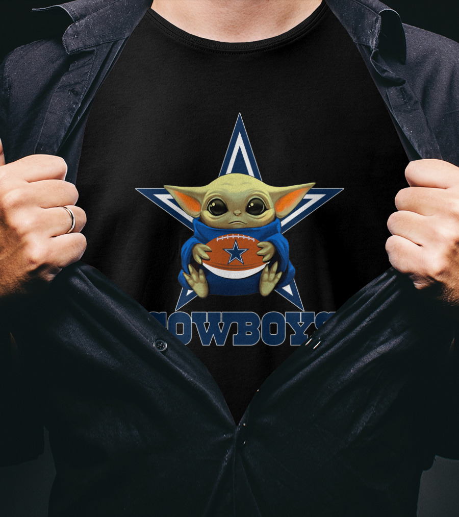 Cowboys Fan Baby Yoda Holding Football Star T-Shirt
