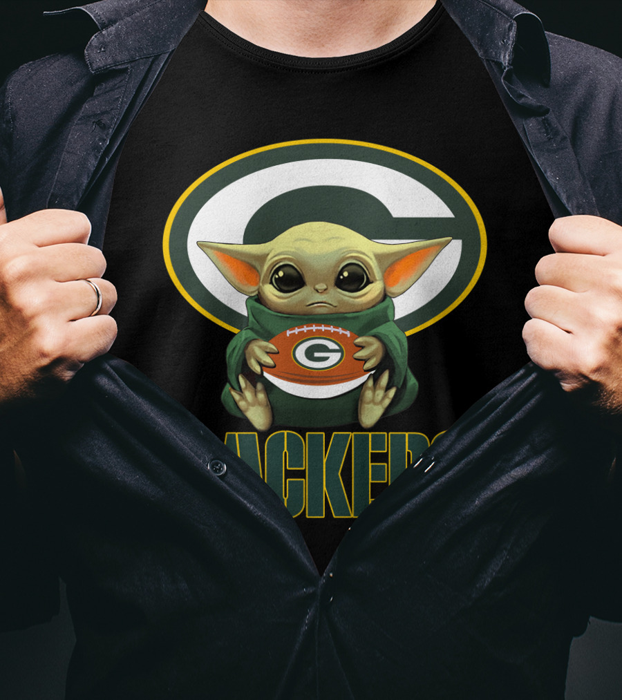 Packers GBP Fan Baby Yoda Football T-Shirt