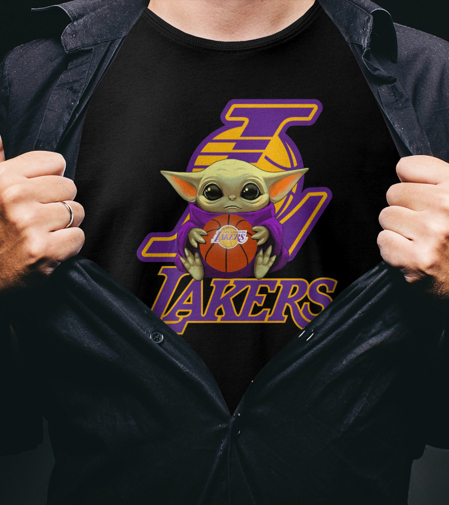 Lakers Fan Baby Alien Holding Basketball T-Shirt