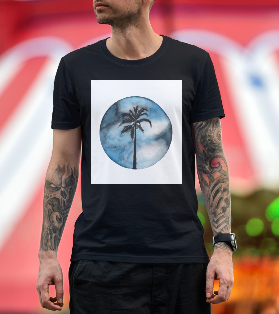 Blue Beach Palm against Cloudy Sky in Circular T-Shirt