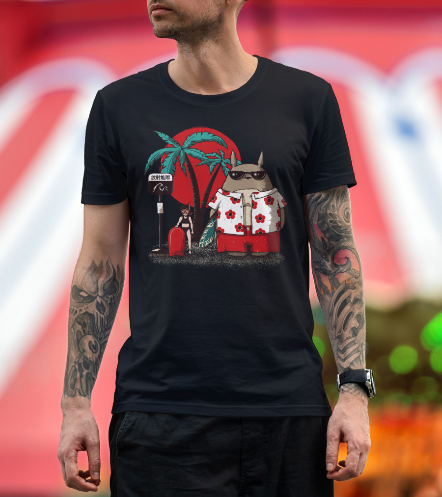 Totoro Beach Aesthetic with Palm Trees and Surfboard T-Shirt
