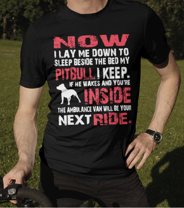 Now I Lay Me Down Beside The Bed My Pitbull I Keep If He Wakes You're Inside Next Ride T-Shirt