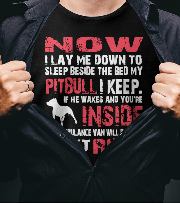 Now I Lay Me Down Beside The Bed My Pitbull I Keep If He Wakes You're Inside Next Ride T-Shirt