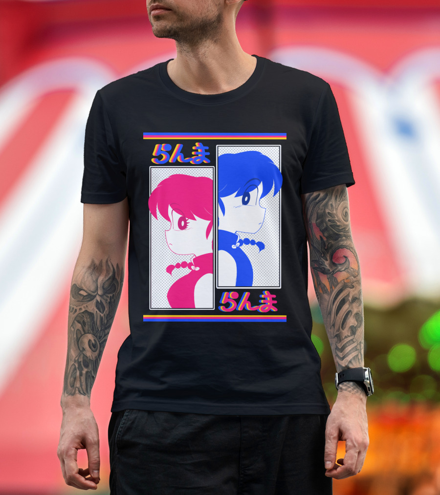 1/2 Back to Back Pink and Blue Character Profiles T-Shirt