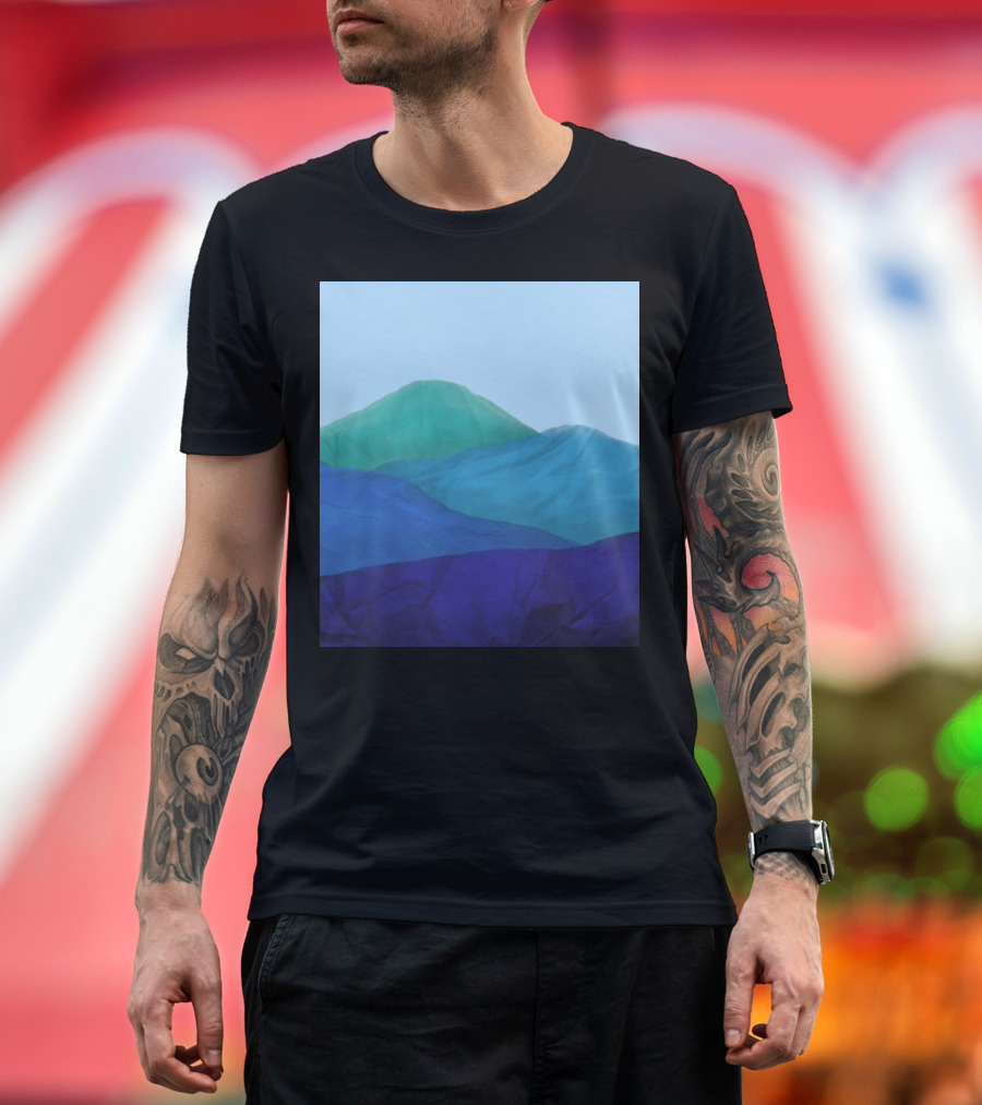 Abstract Blue and Green Paper Mountains T-Shirt