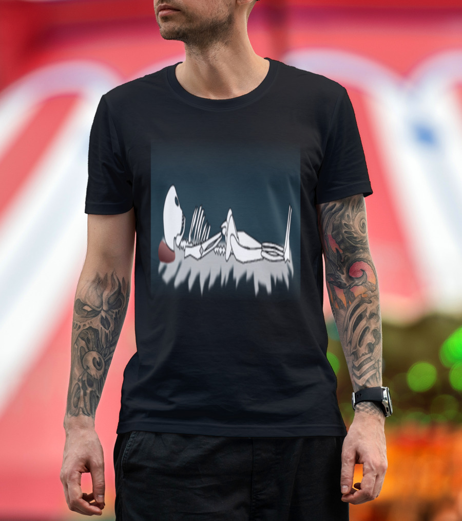 Skeleton Resting in Coffin Shrouded in Shadows T-Shirt