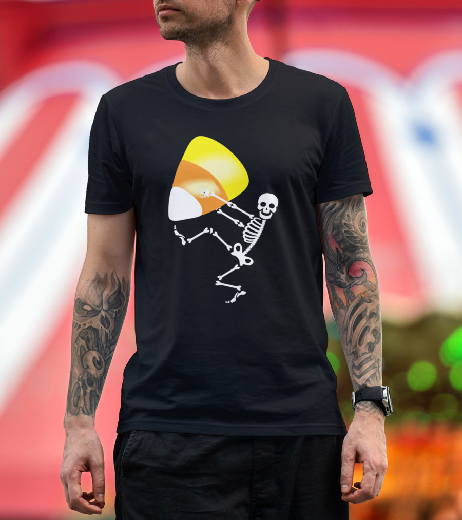 Skeleton Holding Giant Candy Corn T-Shirt