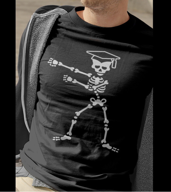 Graduation Skeleton Performing Floss Dance With Mortarboard Hat T-Shirt