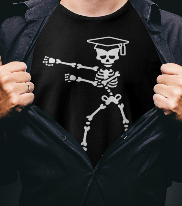 Graduation Skeleton Performing Floss Dance With Mortarboard Hat T-Shirt