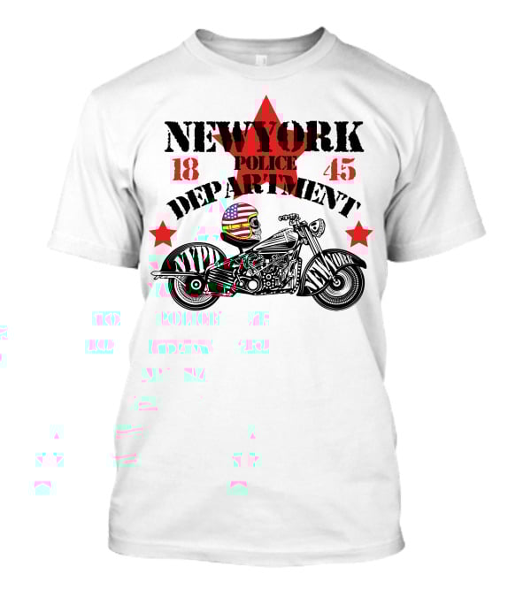 NEWYORK Police Department 1845 NYPD Motorcycle Skull Helmet Stars T-Shirt