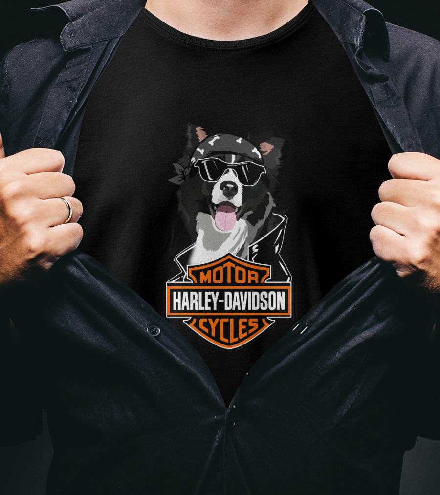 Border Collie Harley Davidson Motorcycles T-Shirt