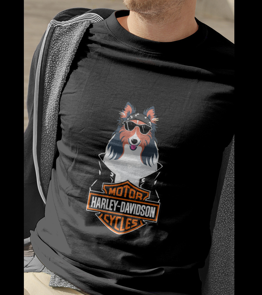 Collie Harley Davidson Motorcycles T-Shirt