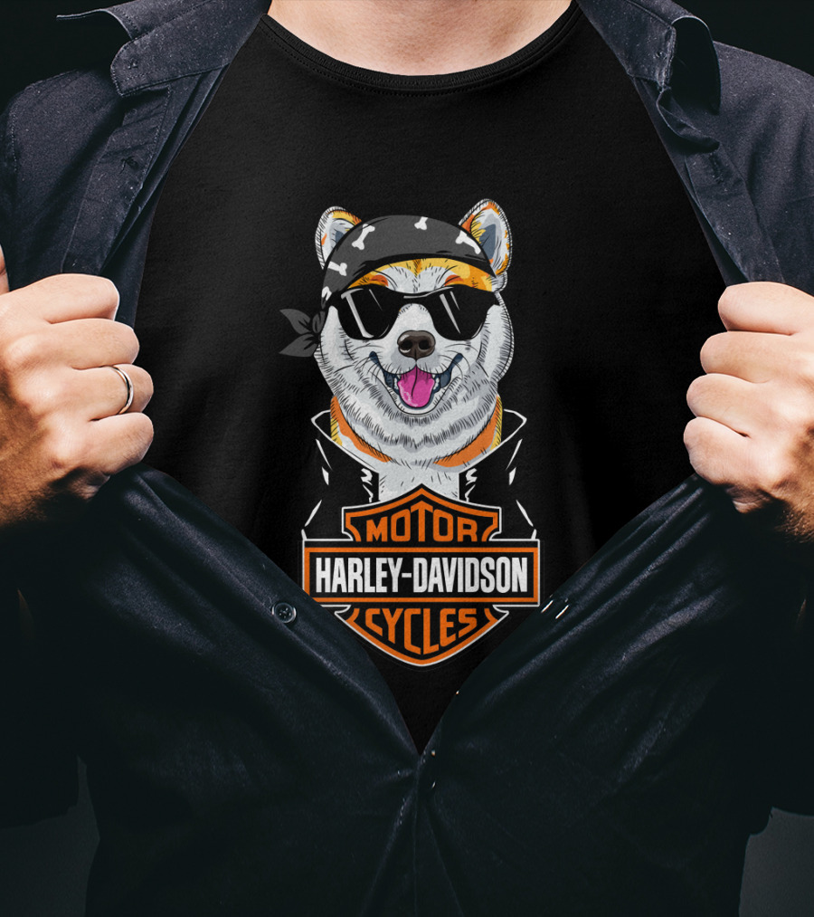 Harley Davidson Akita Dog Motorcycles T-Shirt