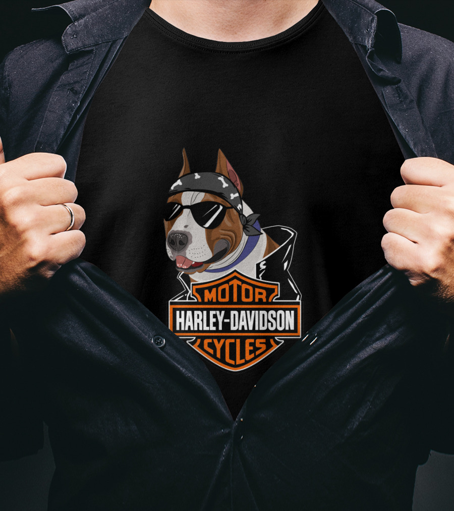 Harley Davidson Motorcycles American Staffordshire Terrier Biker T-Shirt