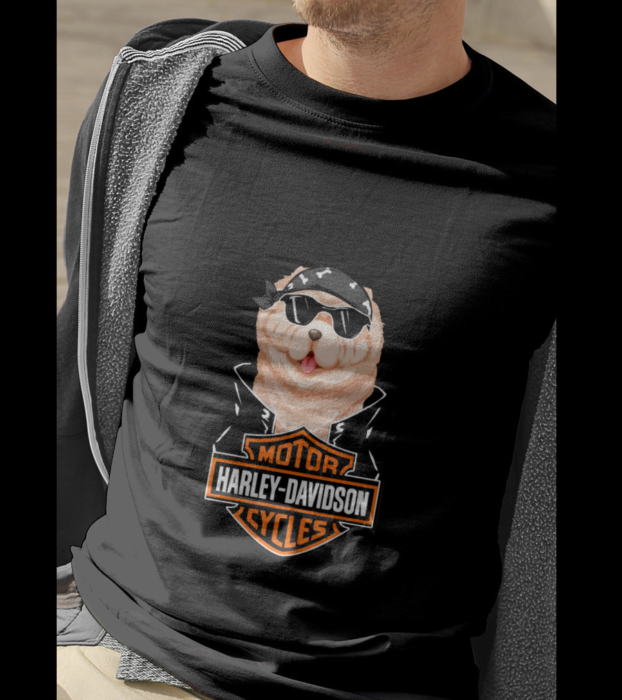 Harley Davidson Motorcycles Cool Chow Chow With Bandana And Sunglasses T-Shirt