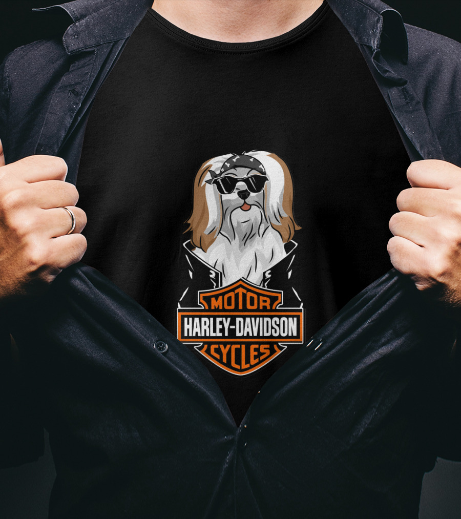 Lhasa Apsos Harley Davidson Motorcycles T-Shirt