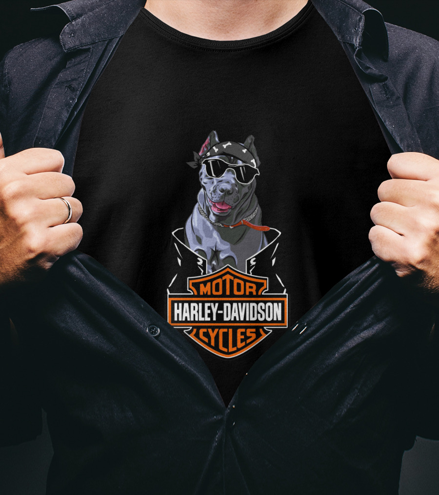 Harley Davidson Motor Cycles Cane Corso Motorcycle Dog Bandana Sunglasses T-Shirt