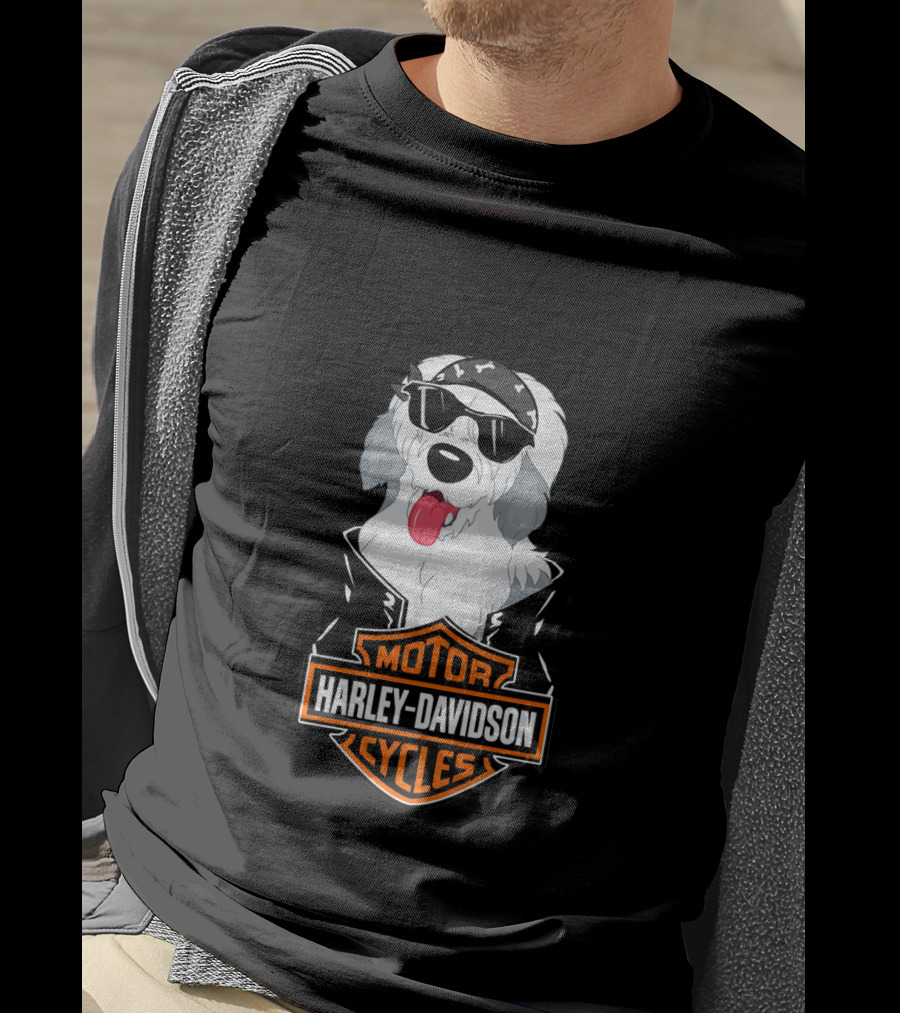 Harley Davidson Motorcycles Old English Sheepdogs Cool Biker T-Shirt
