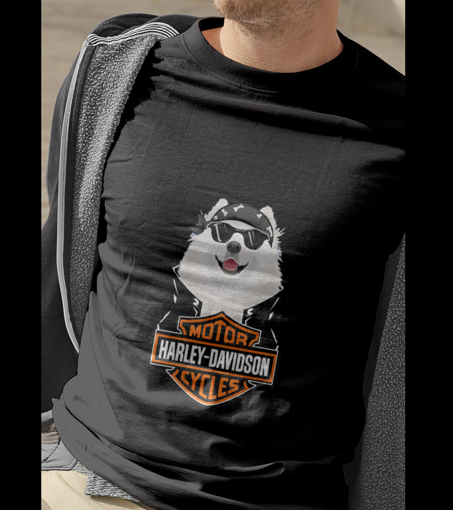 Samoyed Wearing Sunglasses Harley Davidson Motorcycles T-Shirt
