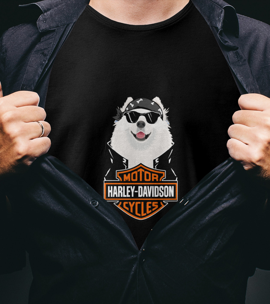 Samoyed Wearing Sunglasses Harley Davidson Motorcycles T-Shirt