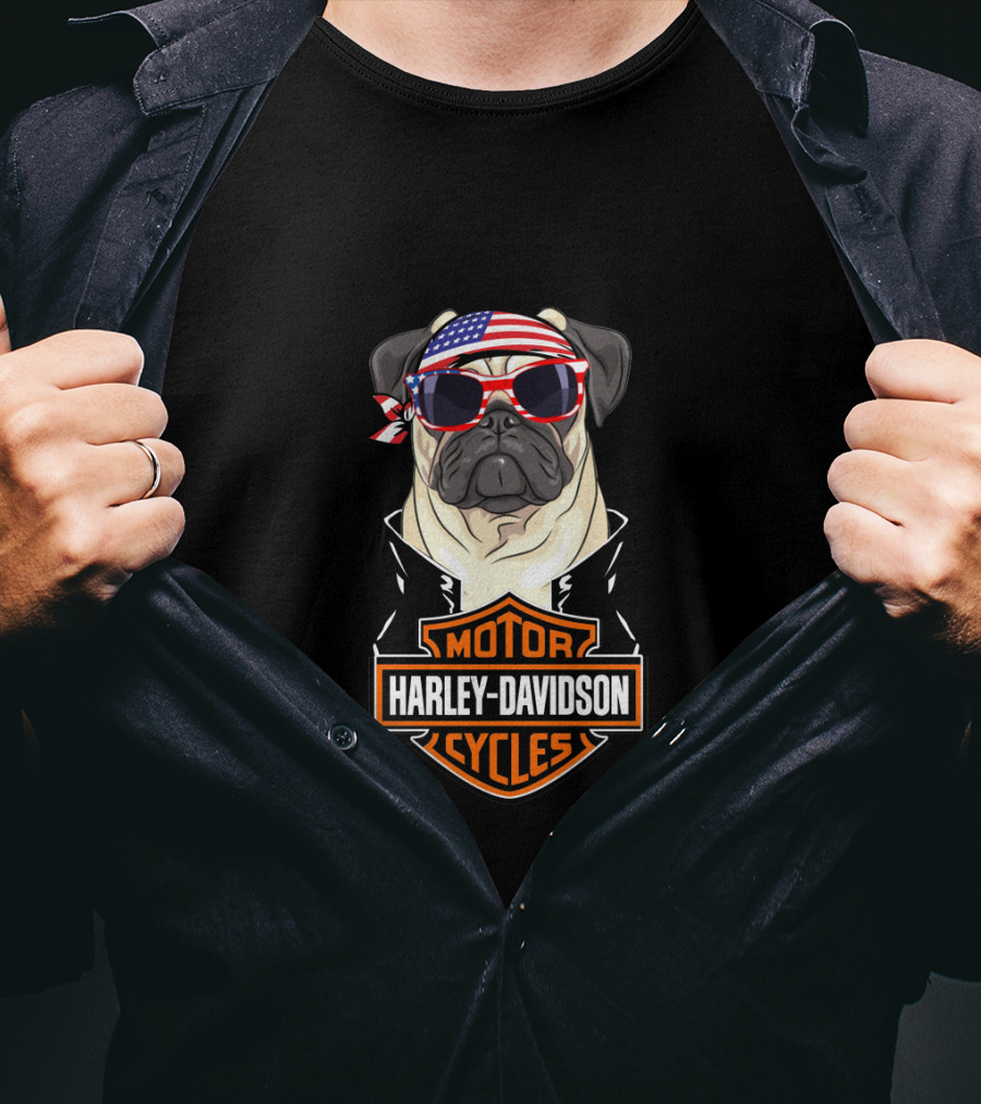 Harley Davidson Usa Pug Motorcycles T-Shirt