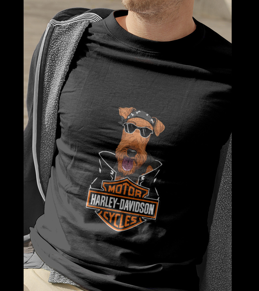 Harley Davidson Motor Cycles Airedale Terrier Biker T-Shirt