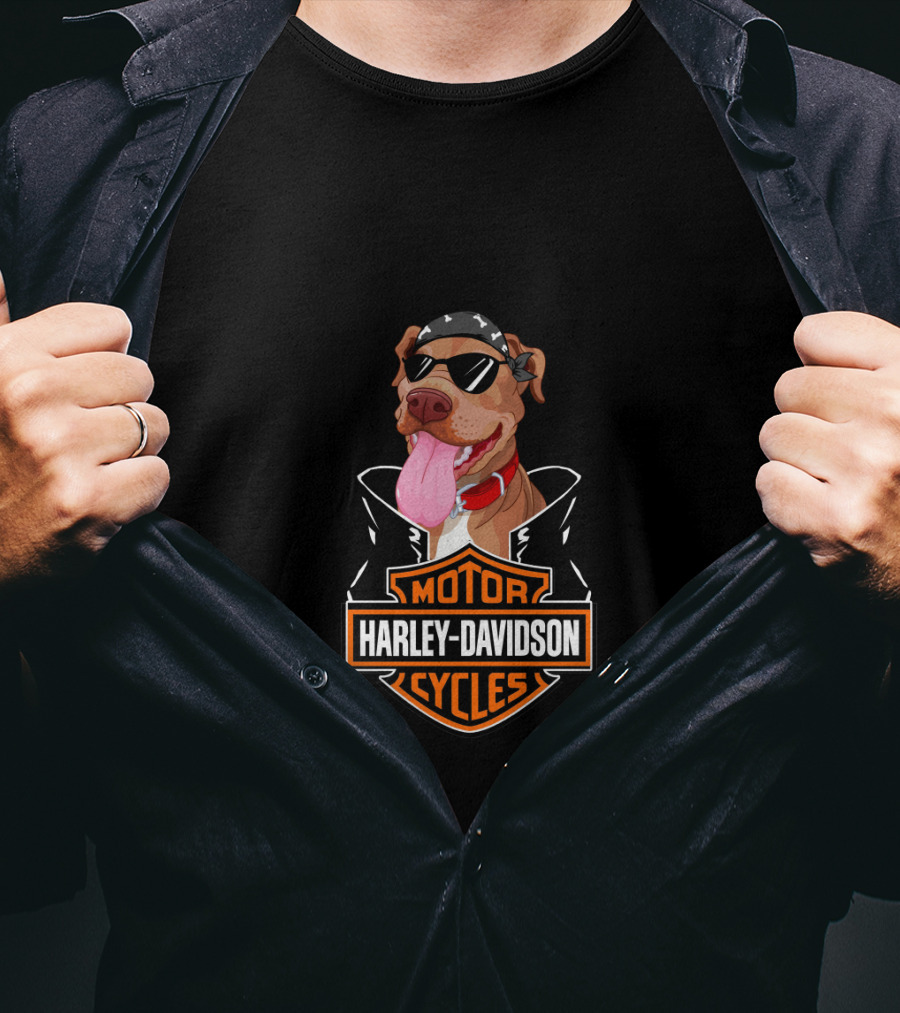 Harley Davidson American Pit Bull Terrier Biker T-Shirt