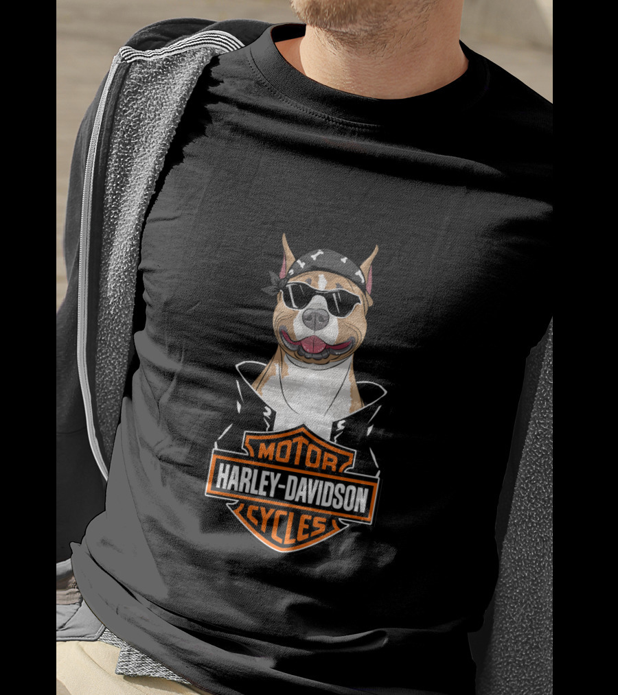 Harley Davidson American Staffordshire Terrier Biker T-Shirt