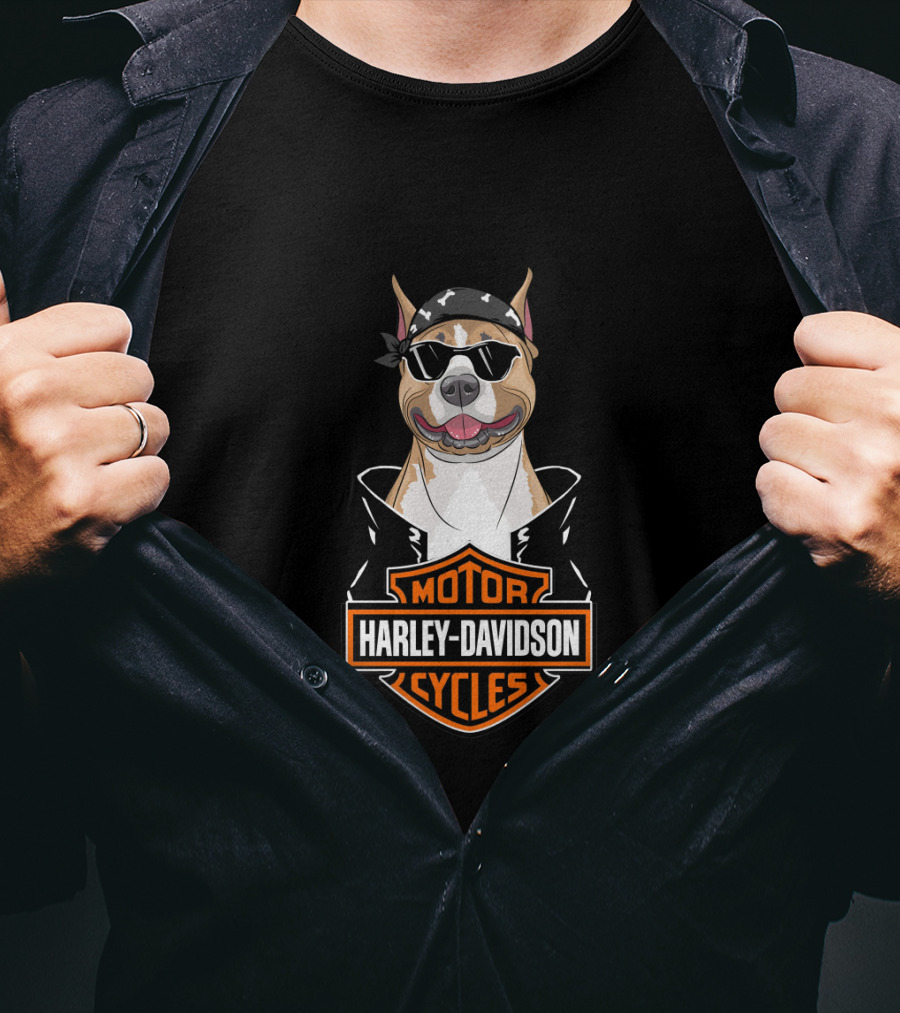 Harley Davidson American Staffordshire Terrier Biker T-Shirt