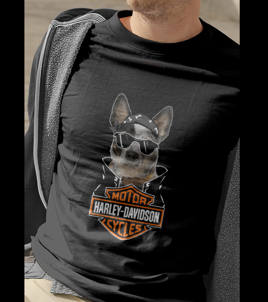 Harley Davidson Motorcycles Australian Cattle Dog Biker T-Shirt