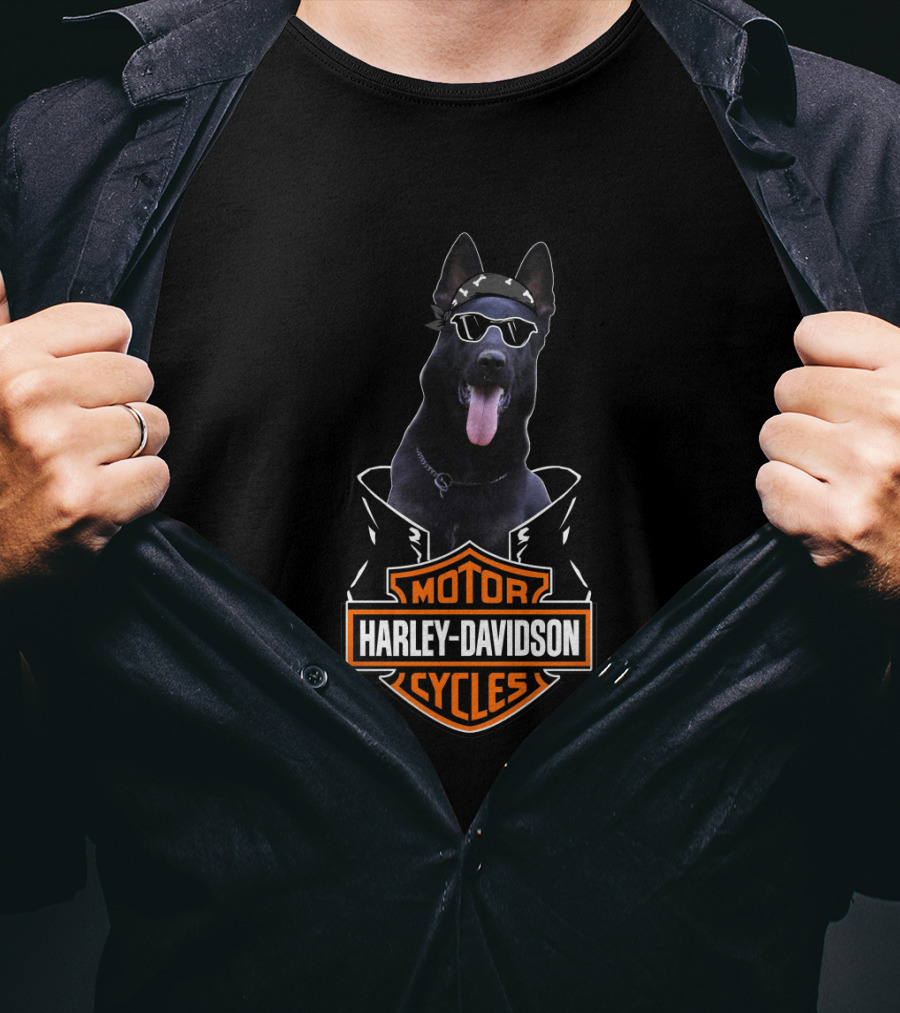 Harley Davidson Motor Cycles Black German Shepherd Biker T-Shirt