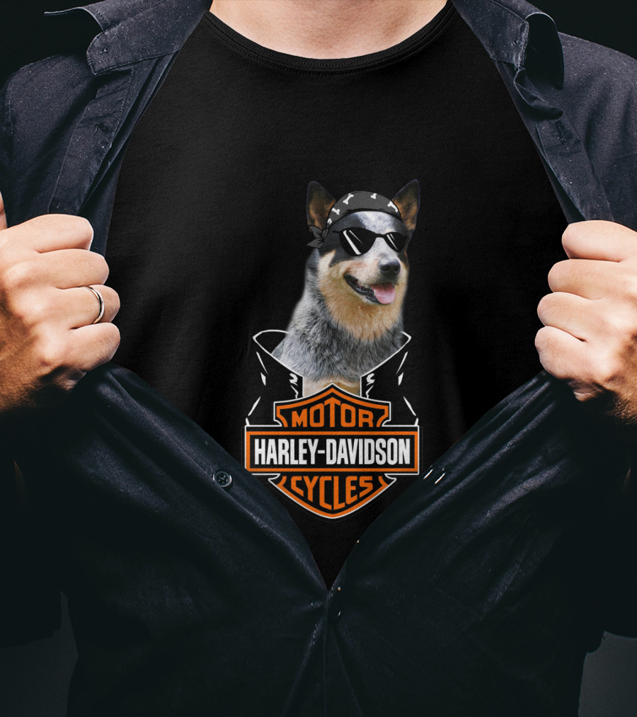 Harley Davidson Blue Heelers Biker Dog T-Shirt