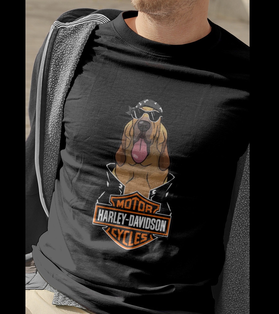 Harley Davidson Bloodhound With Bandana And Sunglasses T-Shirt
