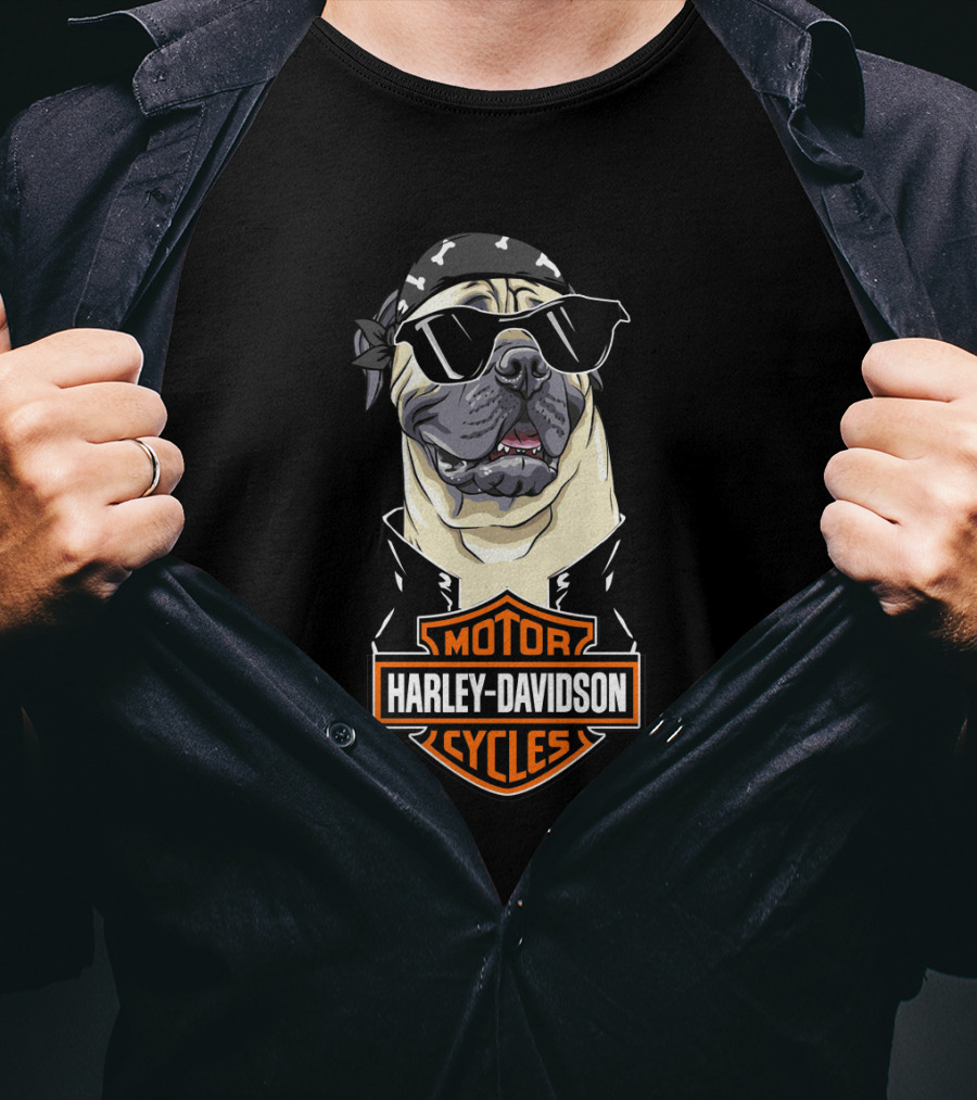 Bullmastiff Harley Davidson Motorcycles Biker Cool Dog T-Shirt