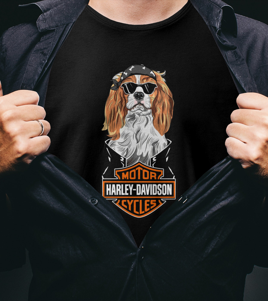 Cavalier King Charles Spaniel Harley Davidson Motorcycles T-Shirt