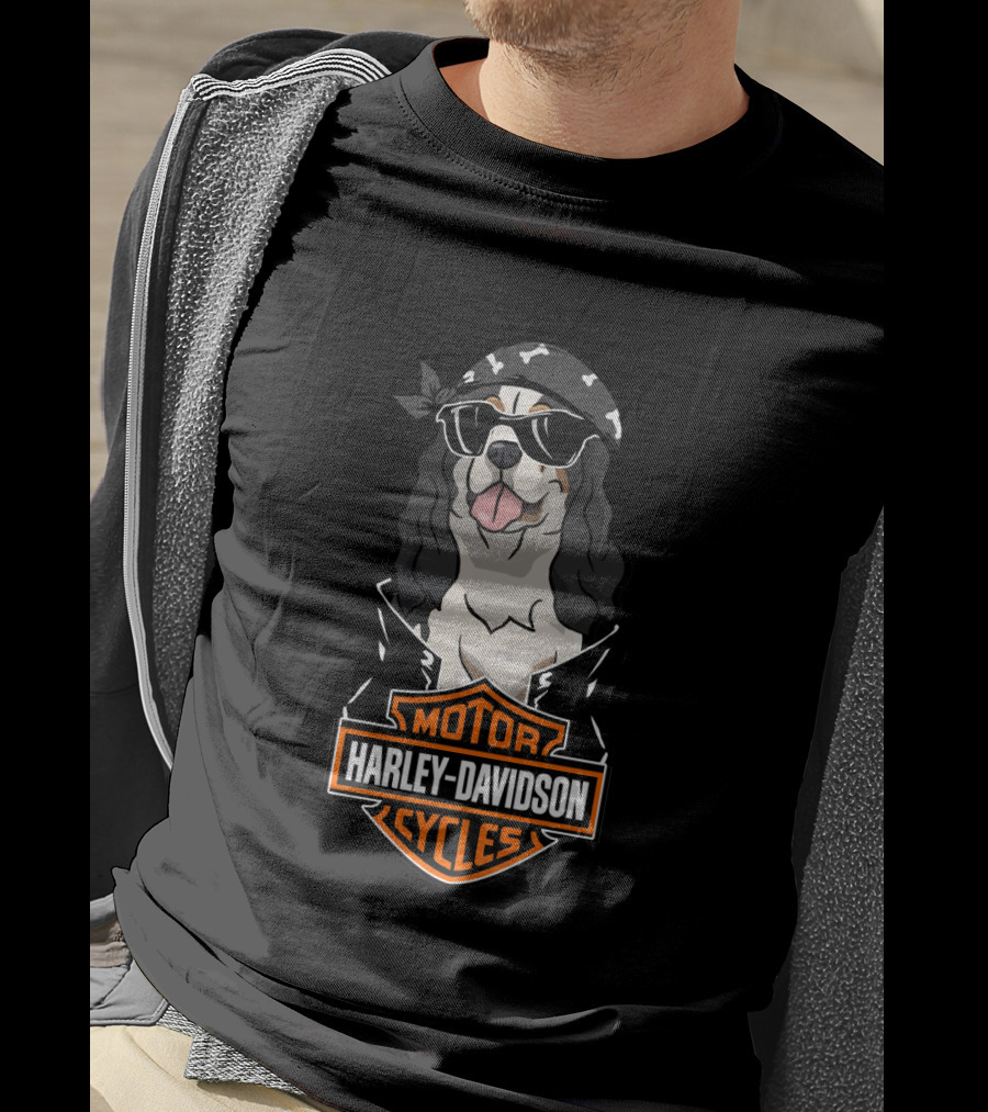 Harley Davidson King Charles Spaniel Biker Motocycles T-Shirt