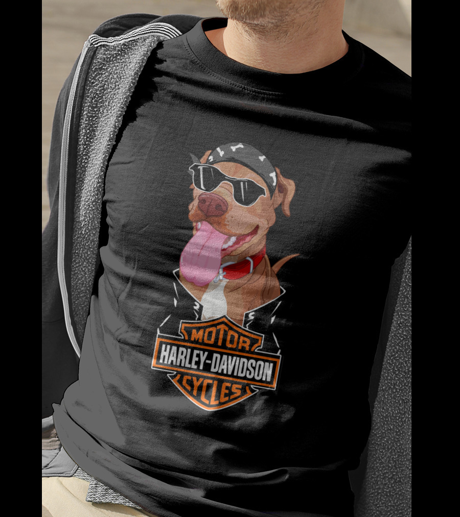Harley Davidson Motorcycles Pit Bull Biker Bandana Sunglasses T-Shirt