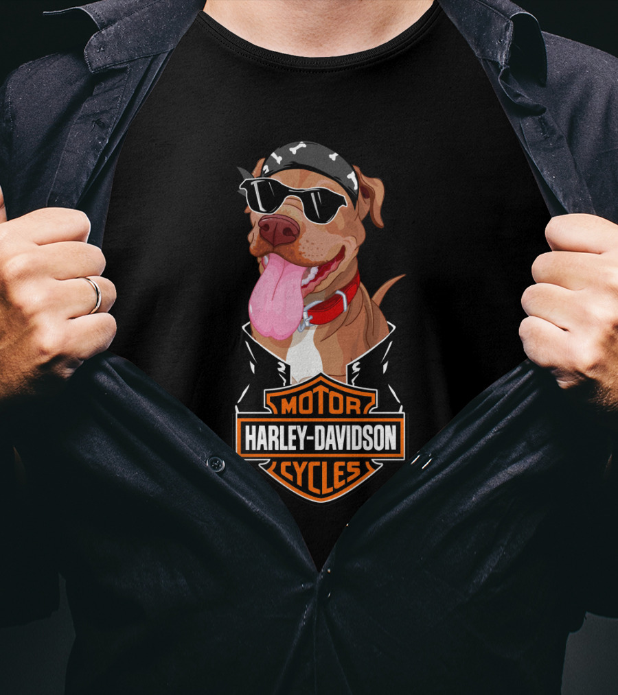 Harley Davidson Motorcycles Pit Bull Biker Bandana Sunglasses T-Shirt