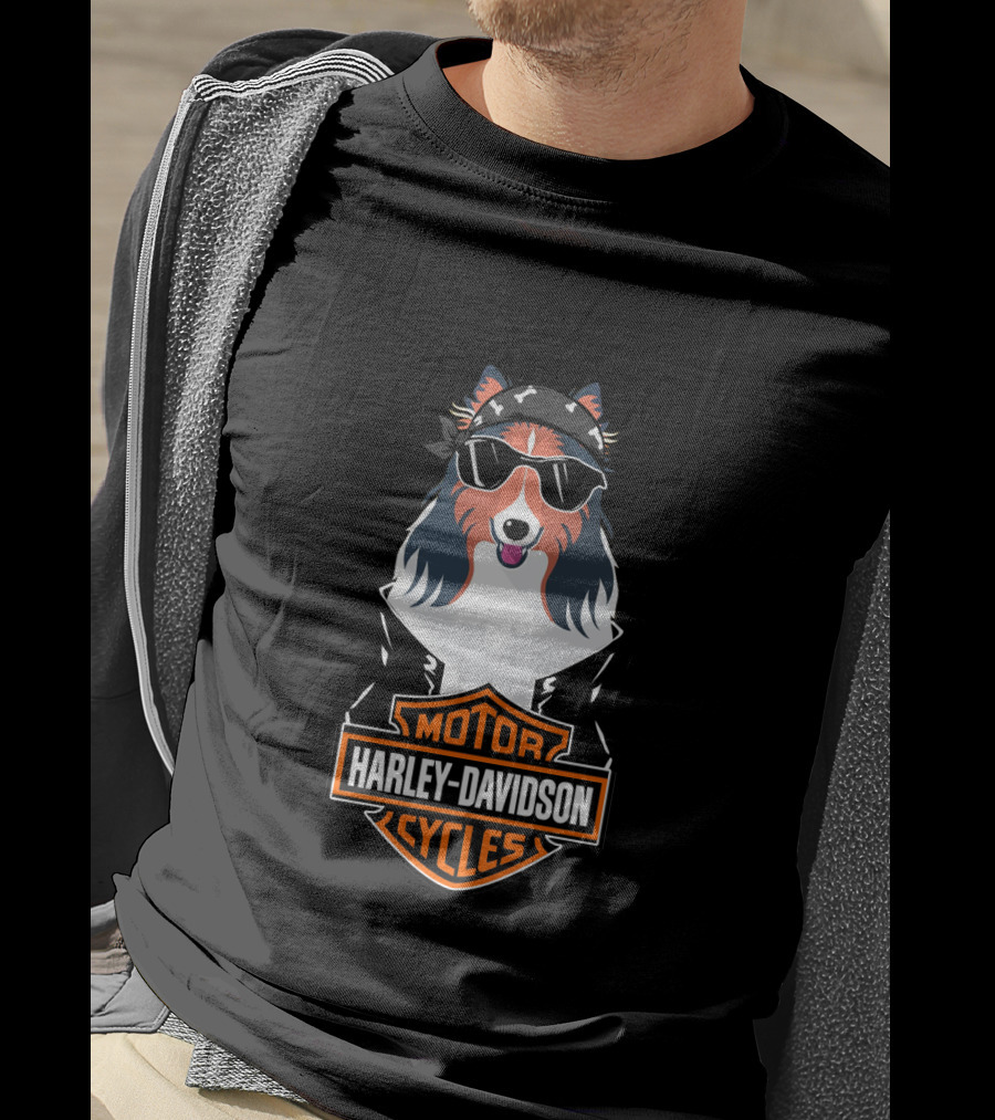 Rough Collie Biker Harley Davidson Motor Cycles T-Shirt